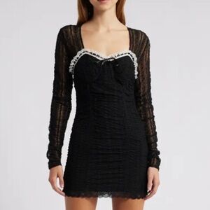 NWT Love Shack Fancy Evangelina Black Lace Mini Dress Size X Small
